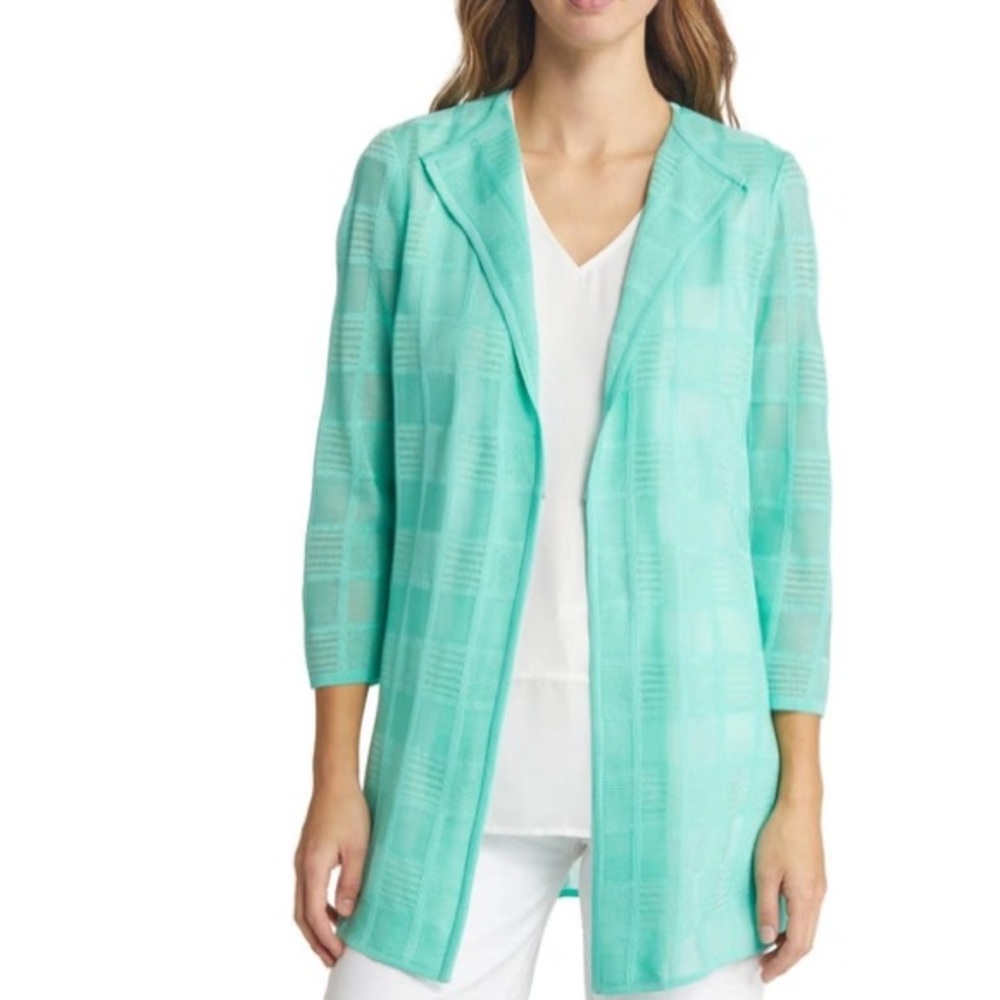 Ming Wang Wing Collar Sheer Cardigan in Seaspray